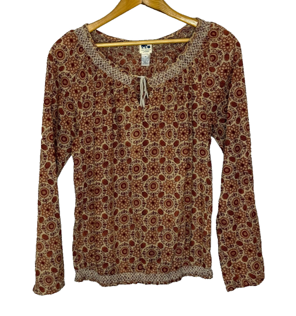 Women's Medium Lucky Brand John Robshaw Orange Boho Peasant Blouse